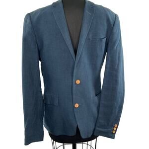 Shades of Grey Blue Two Button Long Sleeve Notched Lapel Linen Blazer Size M